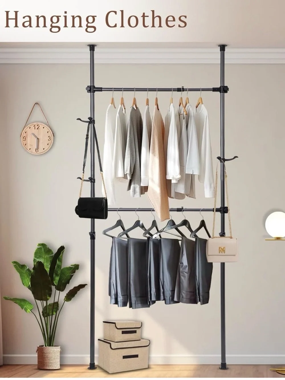 Adjustable Floor-to-Ceiling Tension Rod Garment Rack